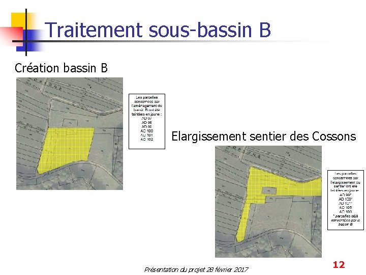 Traitement sous-bassin B Création bassin B Elargissement sentier des Cossons Présentation du projet 28