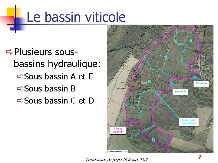 Le bassin viticole ðPlusieurs sousbassins hydraulique: ðSous bassin A et E ðSous bassin B