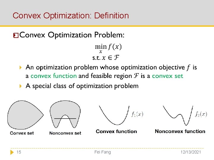 Convex Optimization: Definition � 15 Fei Fang 12/13/2021 