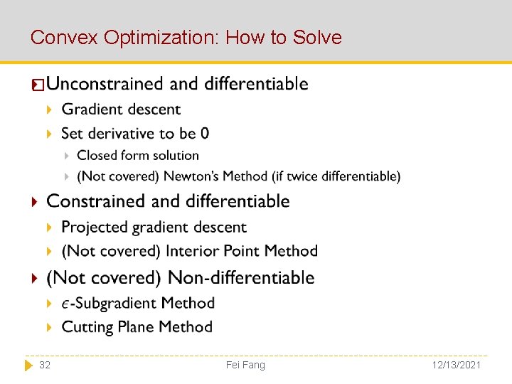 Convex Optimization: How to Solve � 32 Fei Fang 12/13/2021 