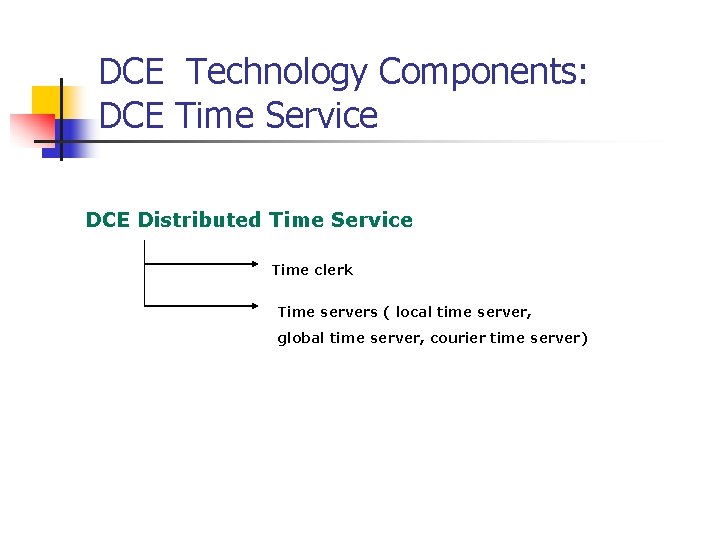 DCE Technology Components: DCE Time Service DCE Distributed Time Service Time clerk Time servers