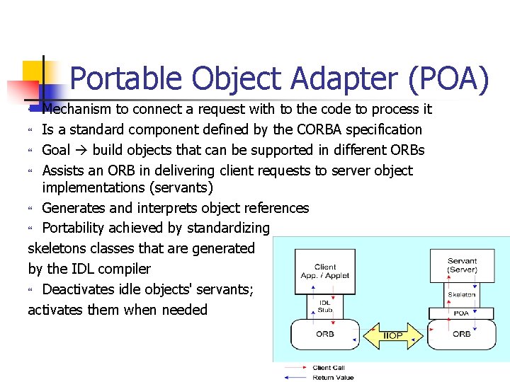 Portable Object Adapter (POA) Mechanism to connect a request with to the code to