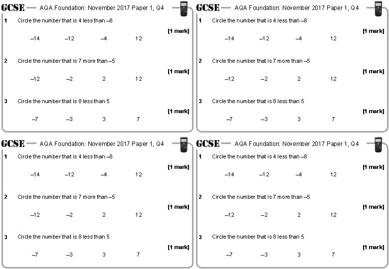 AQA Foundation: November 2017 Paper 1, Q 4 1 AQA Foundation: November 2017 Paper