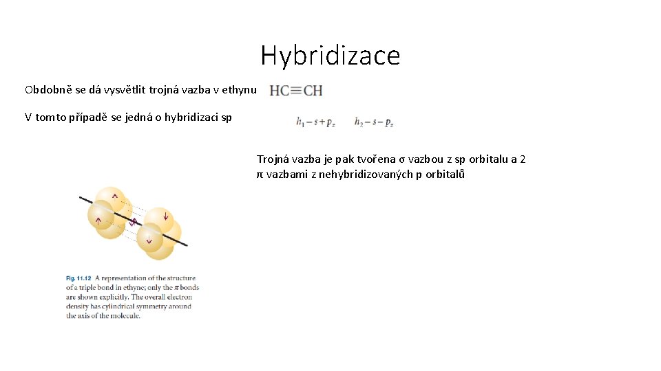 Hybridizace Obdobně se dá vysvětlit trojná vazba v ethynu V tomto případě se jedná