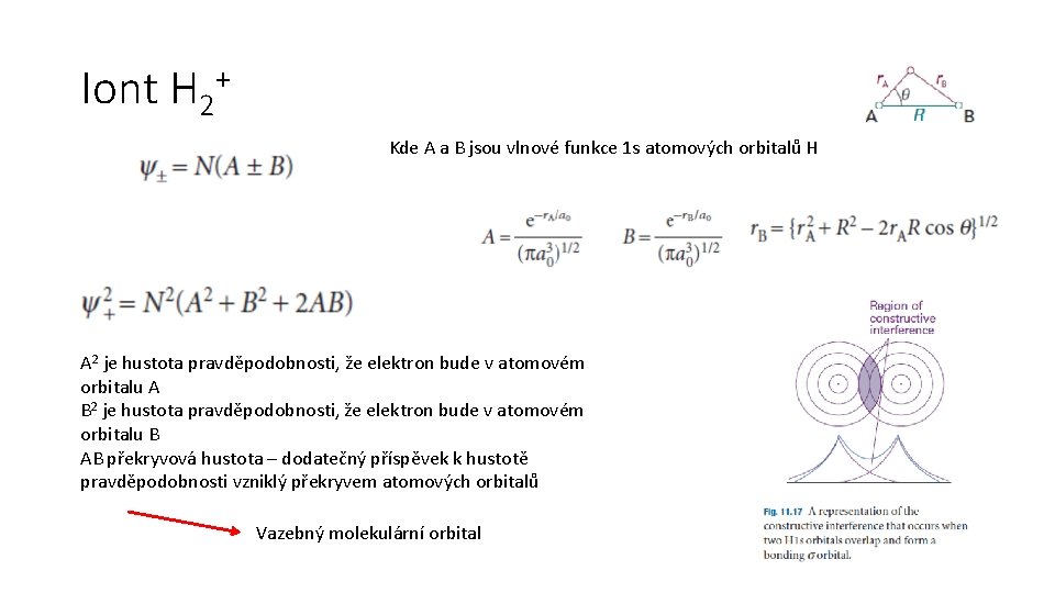 Iont H 2+ Kde A a B jsou vlnové funkce 1 s atomových orbitalů