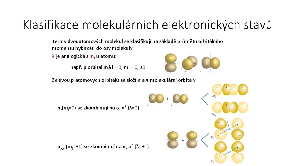Klasifikace molekulárních elektronických stavů Termy dvouatomových molekul se klasifikují na základě průmětu orbitálního momentu