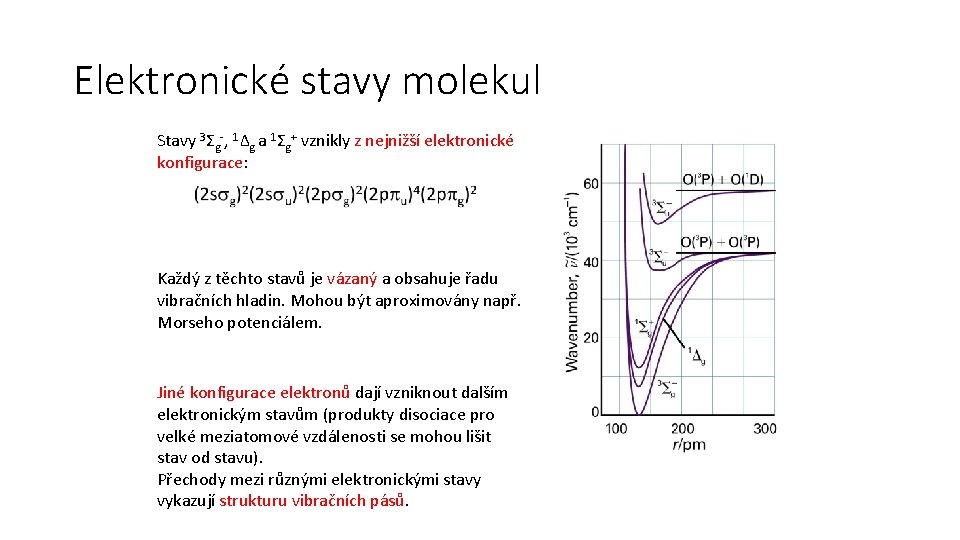 Elektronické stavy molekul Stavy 3Σg-, 1Δg a 1Σg+ vznikly z nejnižší elektronické konfigurace: Každý