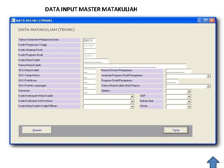 DATA INPUT MASTER MATAKULIAH 