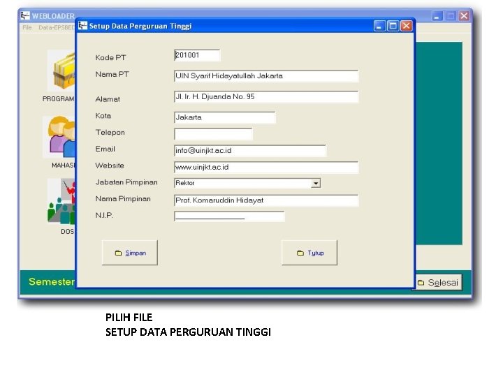 PILIH FILE SETUP DATA PERGURUAN TINGGI 