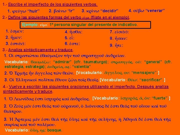 EL IMPERFECTO VOCABULARIO 1 decir 2 escribir Cfr
