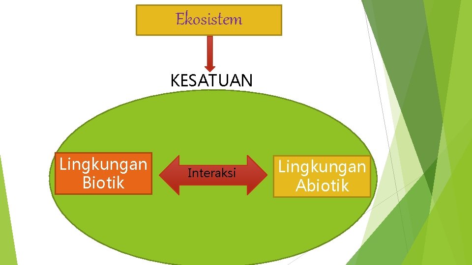 Ekosistem KESATUAN Lingkungan Biotik Interaksi Lingkungan Abiotik 