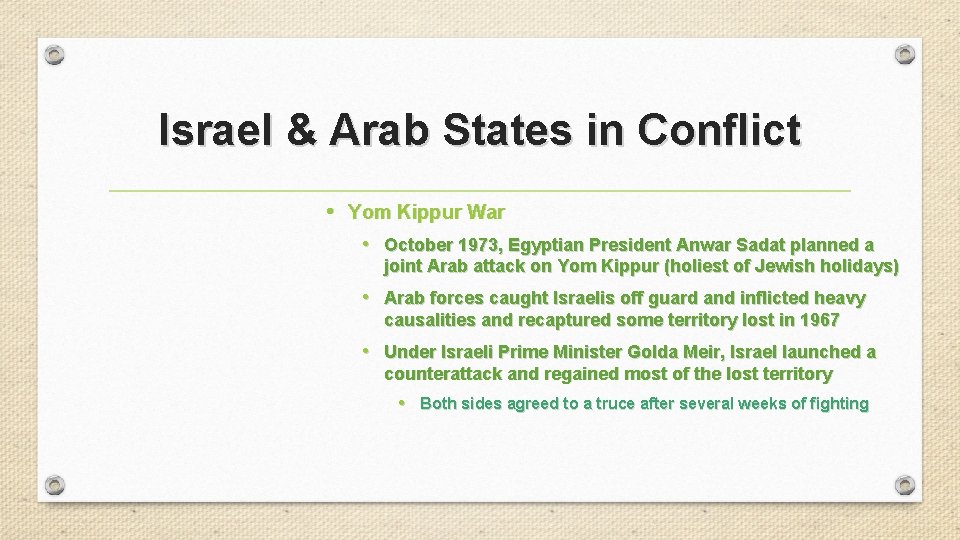 Israel & Arab States in Conflict • Yom Kippur War • October 1973, Egyptian