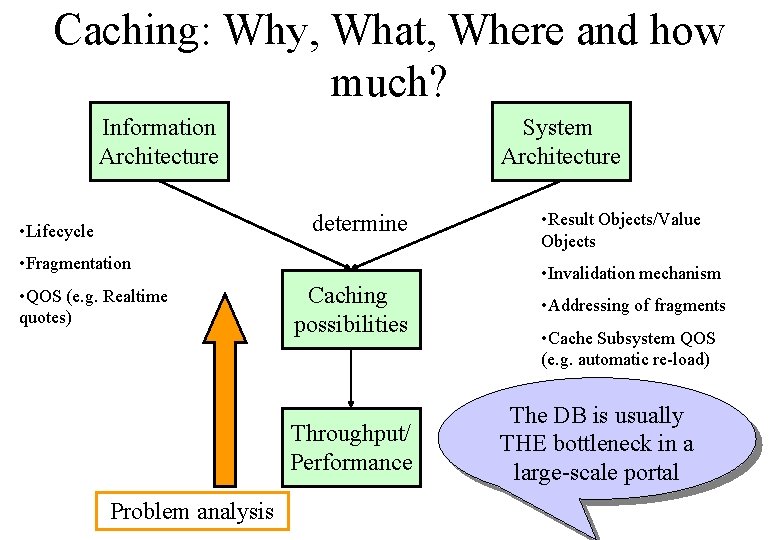 Caching: Why, What, Where and how much? Information Architecture System Architecture determine • Lifecycle