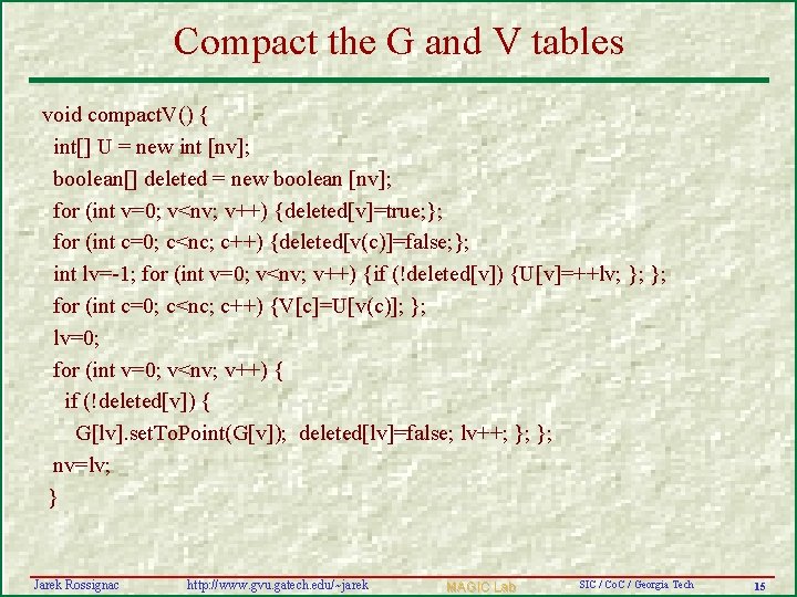 Compact the G and V tables void compact. V() { int[] U = new