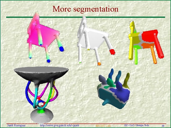 More segmentation Jarek Rossignac http: //www. gvu. gatech. edu/~jarek MAGIC Lab SIC / Co.