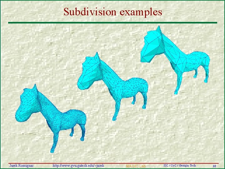 Subdivision examples Jarek Rossignac http: //www. gvu. gatech. edu/~jarek MAGIC Lab SIC / Co.