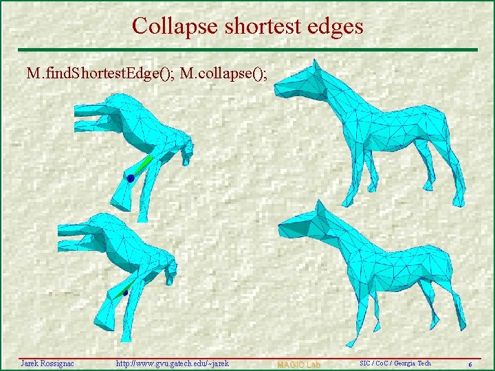 Collapse shortest edges M. find. Shortest. Edge(); M. collapse(); Jarek Rossignac http: //www. gvu.