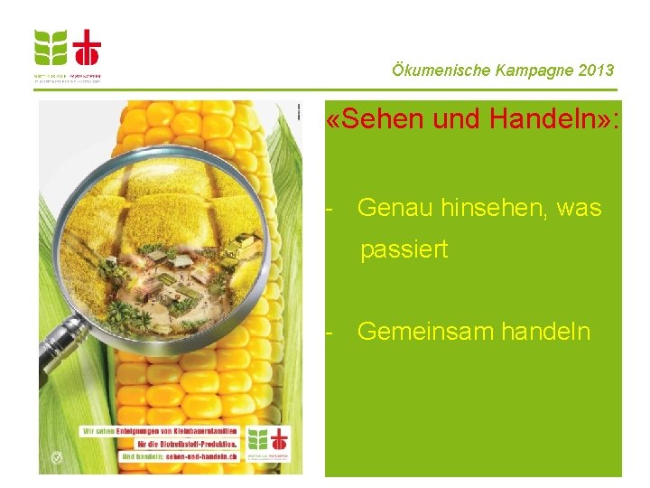 Ökumenische Kampagne 2013 «Sehen und Handeln» : - Genau hinsehen, was passiert - Gemeinsam