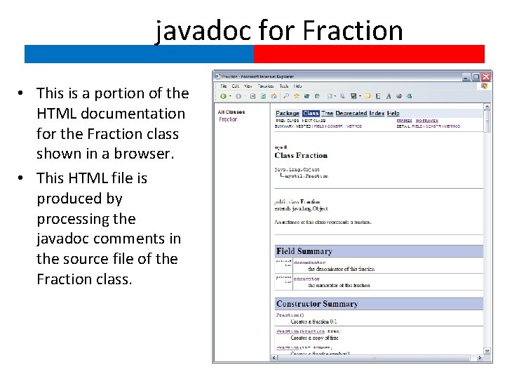 javadoc for Fraction • This is a portion of the HTML documentation for the