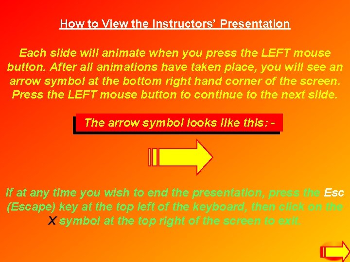 How to View the Instructors’ Presentation Each slide will animate when you press the