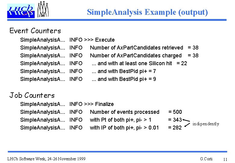Simple. Analysis Example (output) Event Counters Simple. Analysis. A. . . INFO >>> Execute