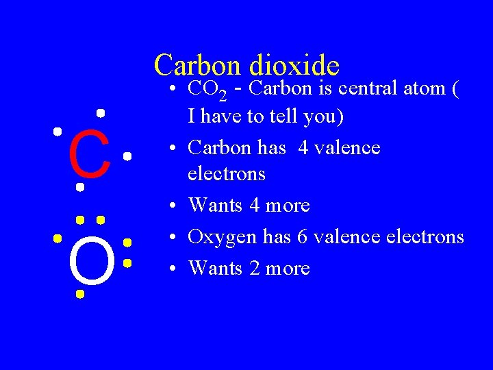 Carbon dioxide C O • CO 2 - Carbon is central atom ( I