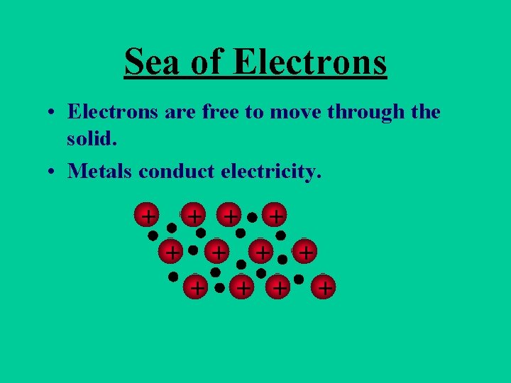 Sea of Electrons • Electrons are free to move through the solid. • Metals