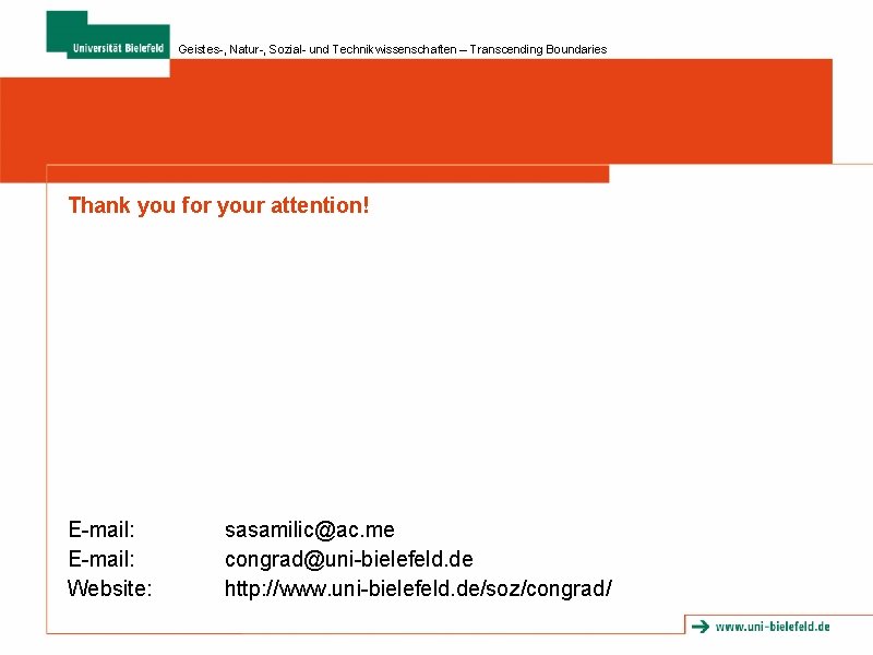 Geistes-, Natur-, Sozial- und Technikwissenschaften – Transcending Boundaries Thank you for your attention! E-mail: