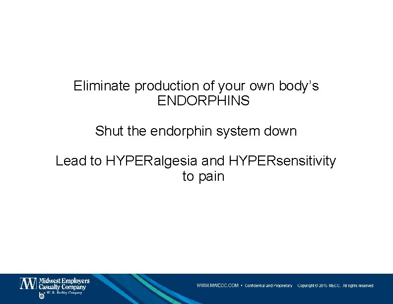 Eliminate production of your own body’s ENDORPHINS Shut the endorphin system down Lead to