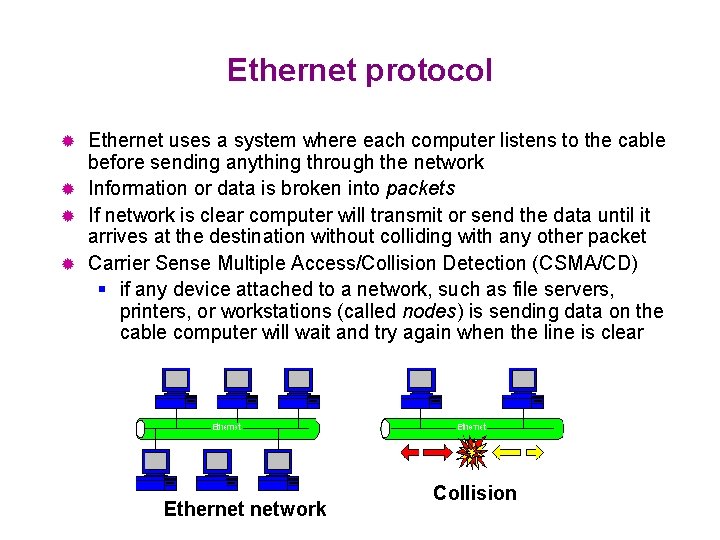 Ethernet protocol Ethernet uses a system where each computer listens to the cable before