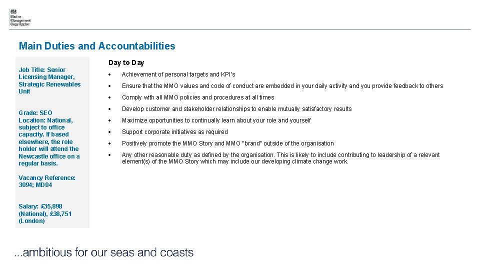Main Duties and Accountabilities Day to Day Job Title: Senior Licensing Manager, Strategic Renewables
