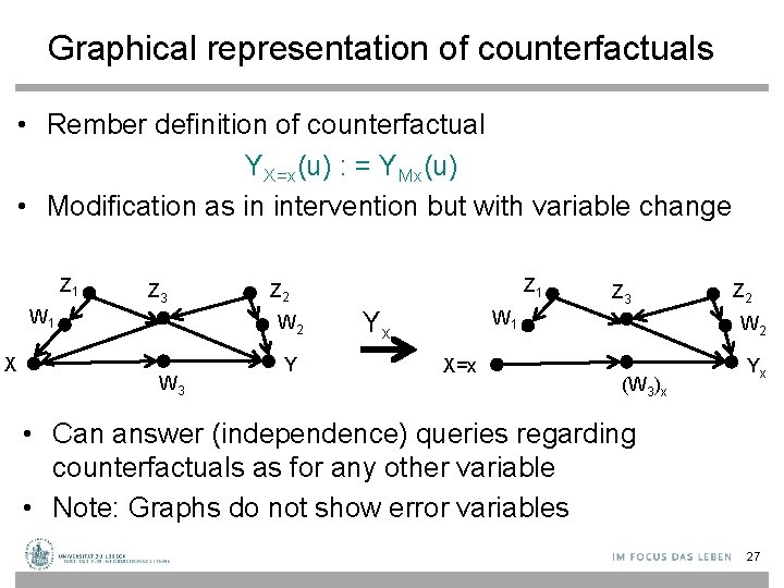 Graphical representation of counterfactuals • Rember definition of counterfactual YX=x(u) : = YMx(u) •