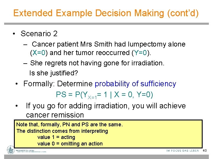 Extended Example Decision Making (cont’d) • Scenario 2 – Cancer patient Mrs Smith had