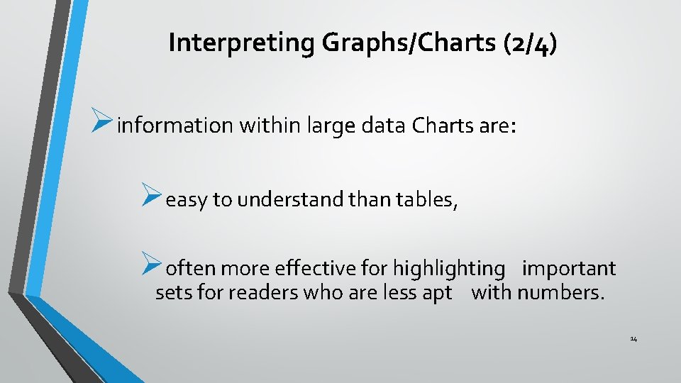 Interpreting Graphs/Charts (2/4) Øinformation within large data Charts are: Øeasy to understand than tables, Interpreting Graphs/Charts (2/4) Øinformation within large data Charts are: Øeasy to understand than tables,