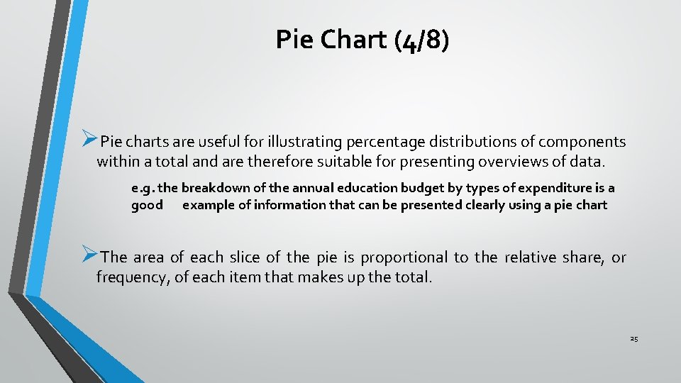 Pie Chart (4/8) ØPie charts are useful for illustrating percentage distributions of components within Pie Chart (4/8) ØPie charts are useful for illustrating percentage distributions of components within