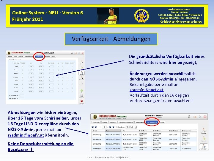 Niederösterreichischer Fussball Verband 3101 St. Pölten, Bimbo-Binder Promenade 1 Telefon: 02742/206 FAX: 02742/206 -20