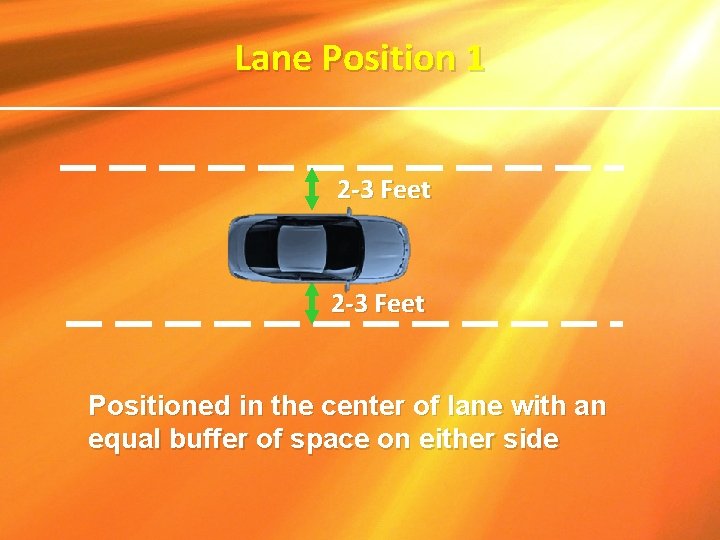 Lane Position 1 2 -3 Feet Positioned in the center of lane with an