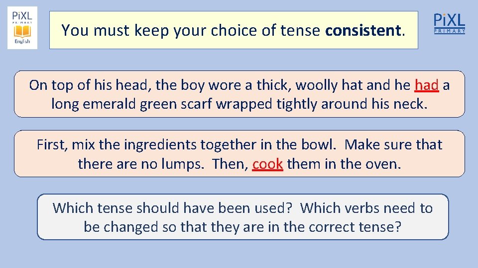 You must keep your choice of tense consistent. has a On top of his