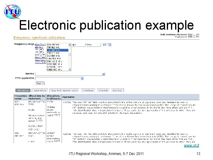 Electronic publication example www. rrt. lt ITU Regional Workshop, Amman, 5 -7 Dec 2011