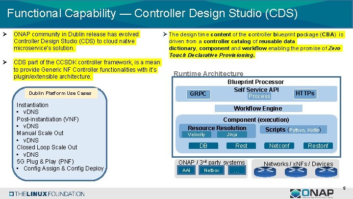 Functional Capability — Controller Design Studio (CDS) Ø ONAP community in Dublin release has