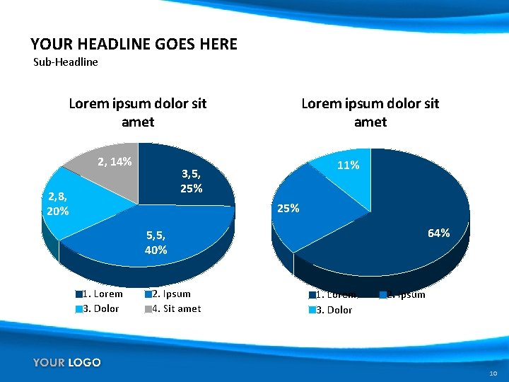 YOUR HEADLINE GOES HERE Sub-Headline Lorem ipsum dolor sit amet 2, 14% Lorem ipsum