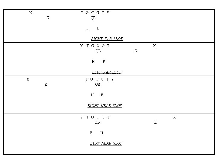 X Z T G C G T Y QB F H RIGHT FAR SLOT