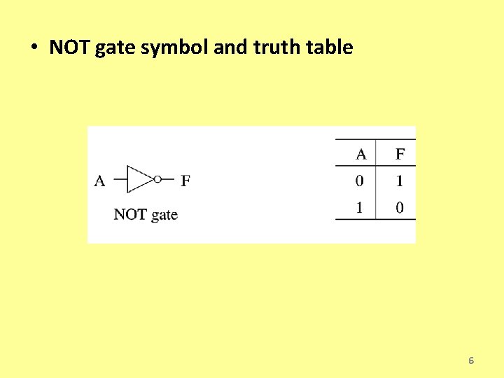 • NOT gate symbol and truth table 6 