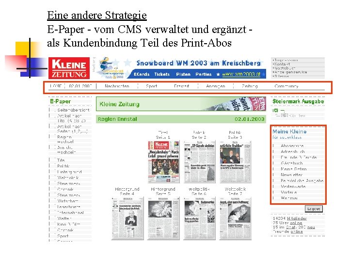 Eine andere Strategie E-Paper - vom CMS verwaltet und ergänzt als Kundenbindung Teil des