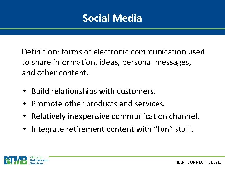 Social Media Definition: forms of electronic communication used to share information, ideas, personal messages,