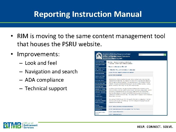 Reporting Instruction Manual • RIM is moving to the same content management tool that