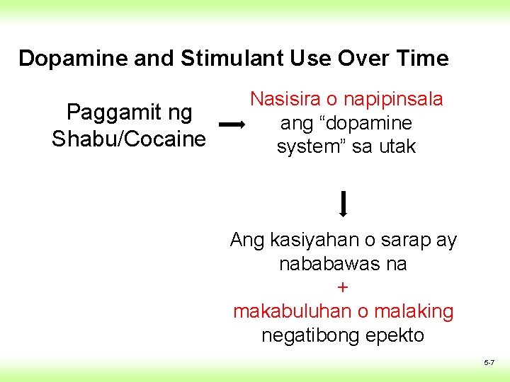 Dopamine and Stimulant Use Over Time Paggamit ng Shabu/Cocaine Nasisira o napipinsala ang “dopamine Dopamine and Stimulant Use Over Time Paggamit ng Shabu/Cocaine Nasisira o napipinsala ang “dopamine