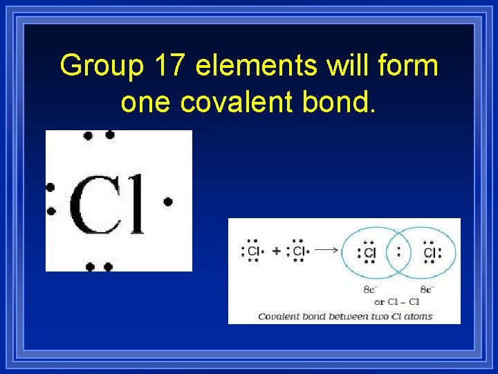 Group 17 elements will form one covalent bond. 