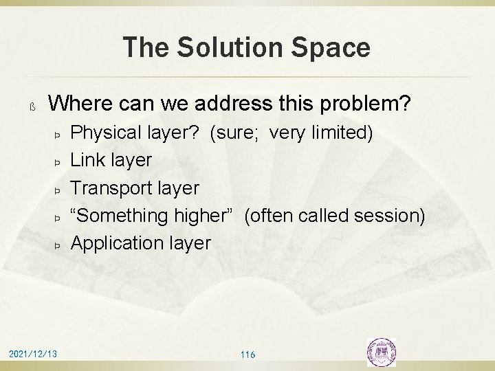 The Solution Space ß Where can we address this problem? Þ Þ Þ 2021/12/13