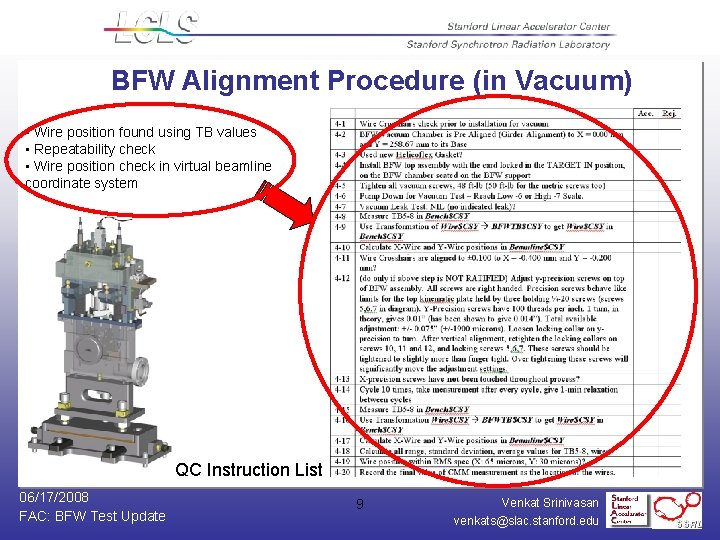 BFW Alignment Procedure (in Vacuum) • Wire position found using TB values • Repeatability